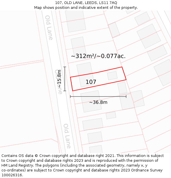 107, OLD LANE, LEEDS, LS11 7AQ: Plot and title map