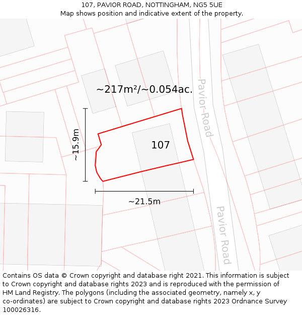 107, PAVIOR ROAD, NOTTINGHAM, NG5 5UE: Plot and title map