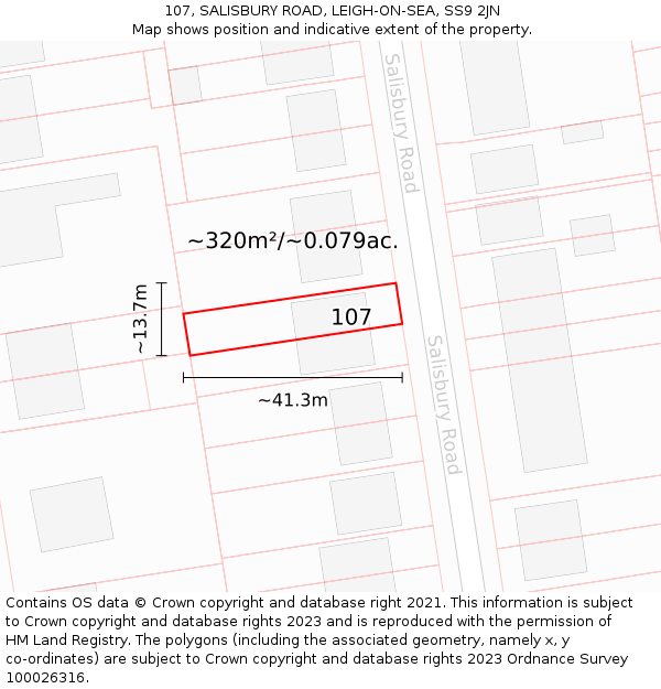 107, SALISBURY ROAD, LEIGH-ON-SEA, SS9 2JN: Plot and title map