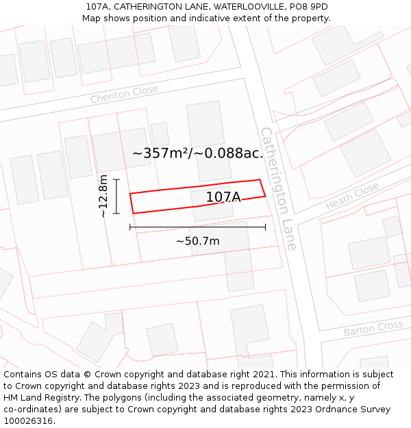 107A, CATHERINGTON LANE, WATERLOOVILLE, PO8 9PD: Plot and title map