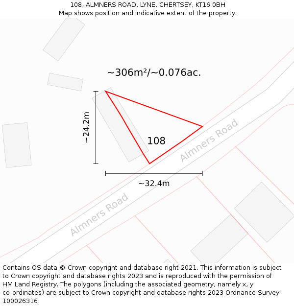 108, ALMNERS ROAD, LYNE, CHERTSEY, KT16 0BH: Plot and title map