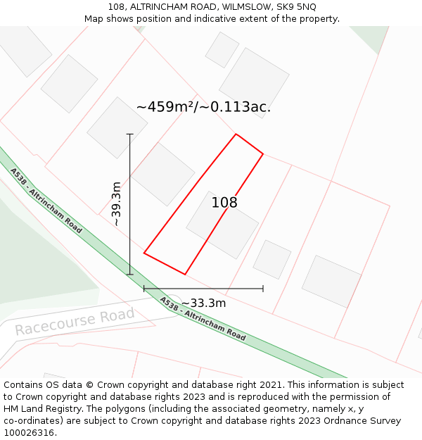 108, ALTRINCHAM ROAD, WILMSLOW, SK9 5NQ: Plot and title map