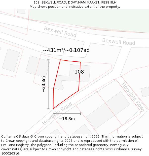 108, BEXWELL ROAD, DOWNHAM MARKET, PE38 9LH: Plot and title map