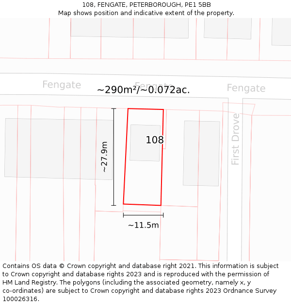 108, FENGATE, PETERBOROUGH, PE1 5BB: Plot and title map