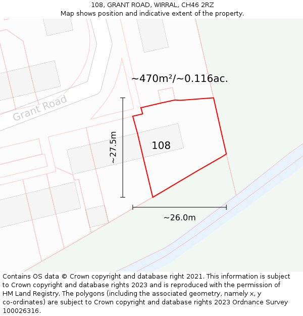 108, GRANT ROAD, WIRRAL, CH46 2RZ: Plot and title map