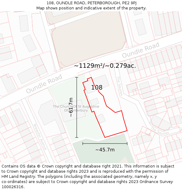 108, OUNDLE ROAD, PETERBOROUGH, PE2 9PJ: Plot and title map