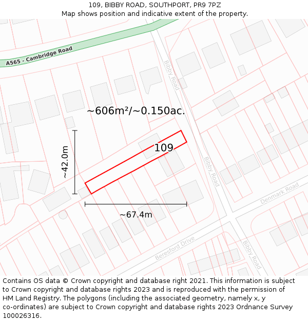 109, BIBBY ROAD, SOUTHPORT, PR9 7PZ: Plot and title map