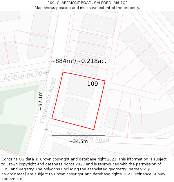 109, CLAREMONT ROAD, SALFORD, M6 7QF: Plot and title map