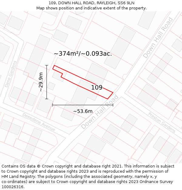 109, DOWN HALL ROAD, RAYLEIGH, SS6 9LN: Plot and title map