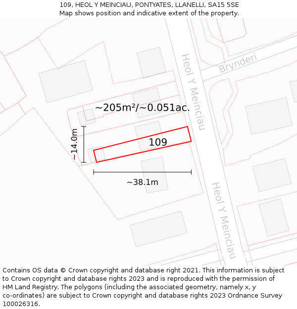 109, HEOL Y MEINCIAU, PONTYATES, LLANELLI, SA15 5SE: Plot and title map