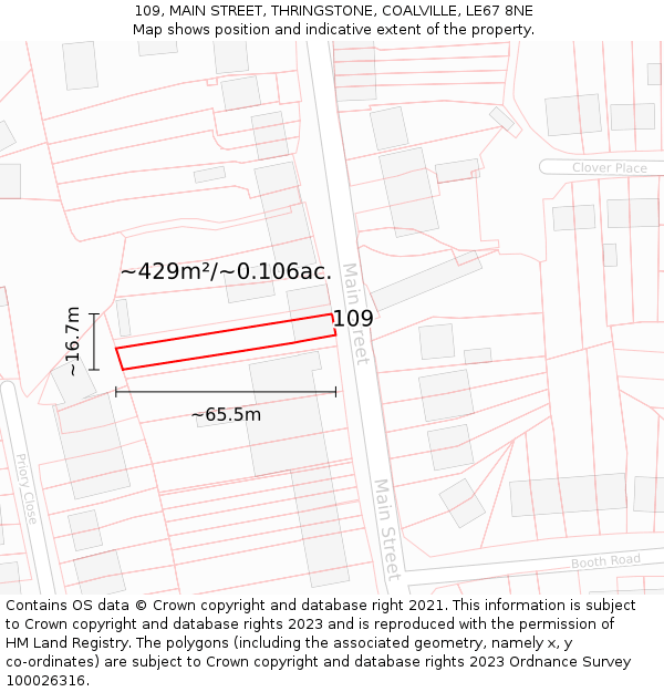 109, MAIN STREET, THRINGSTONE, COALVILLE, LE67 8NE: Plot and title map