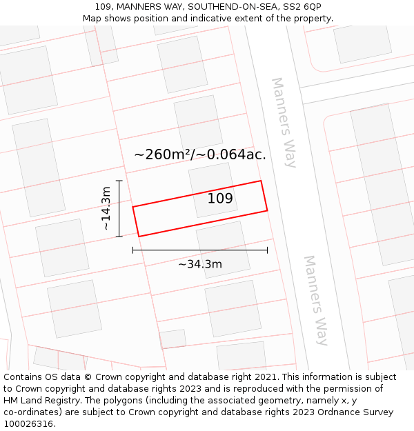 109, MANNERS WAY, SOUTHEND-ON-SEA, SS2 6QP: Plot and title map