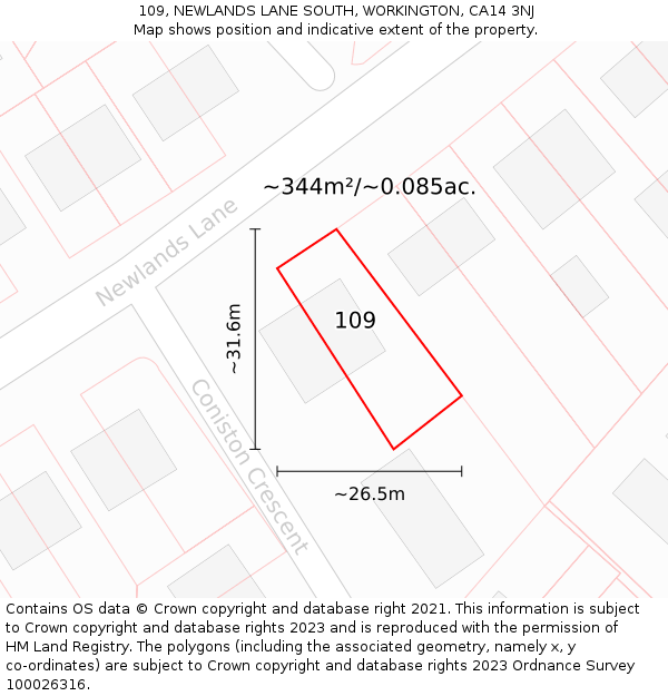 109, NEWLANDS LANE SOUTH, WORKINGTON, CA14 3NJ: Plot and title map