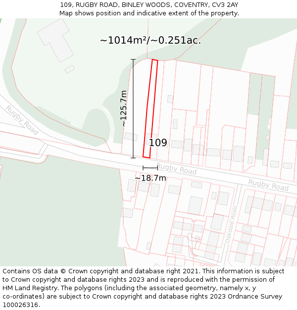 109, RUGBY ROAD, BINLEY WOODS, COVENTRY, CV3 2AY: Plot and title map