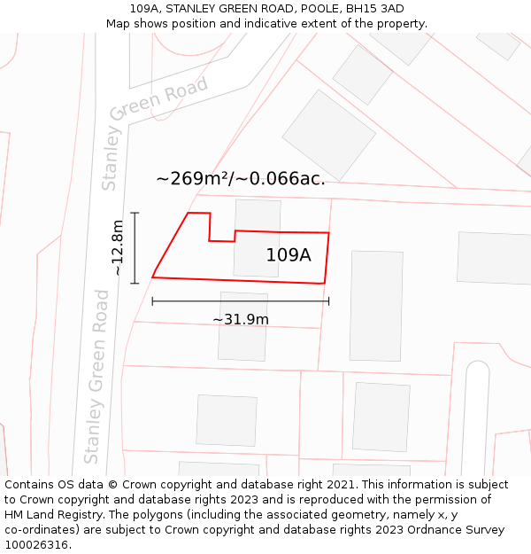 109A, STANLEY GREEN ROAD, POOLE, BH15 3AD: Plot and title map