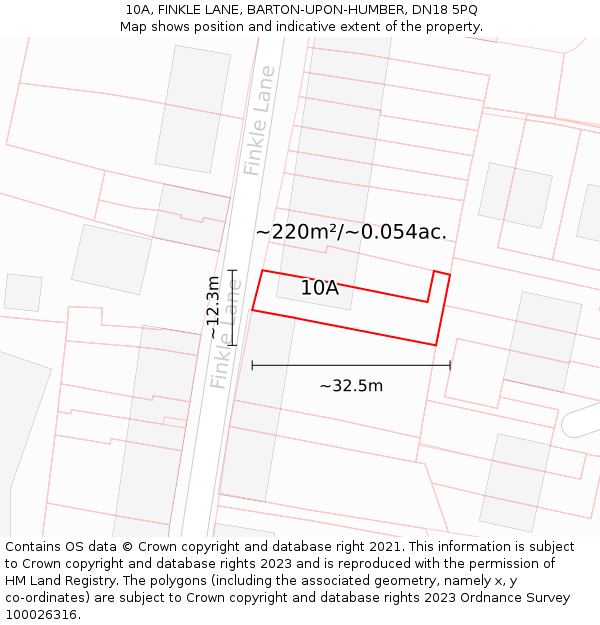 10A, FINKLE LANE, BARTON-UPON-HUMBER, DN18 5PQ: Plot and title map