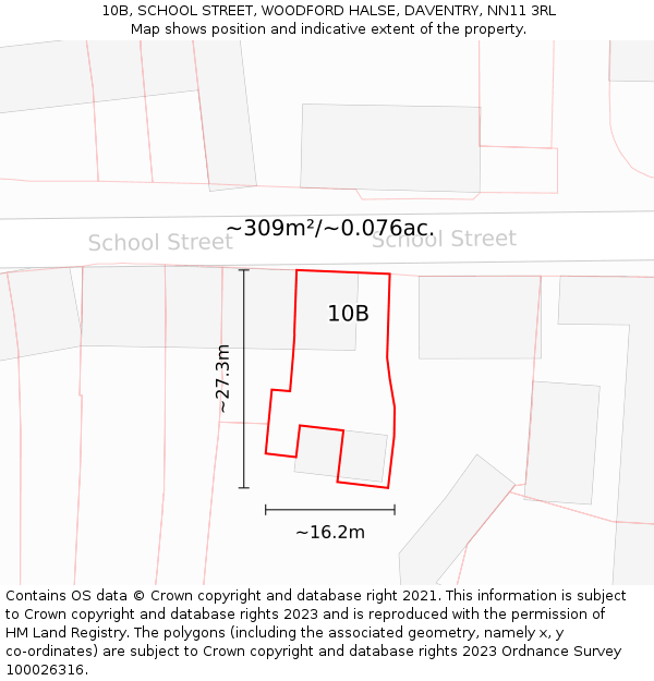 10B, SCHOOL STREET, WOODFORD HALSE, DAVENTRY, NN11 3RL: Plot and title map