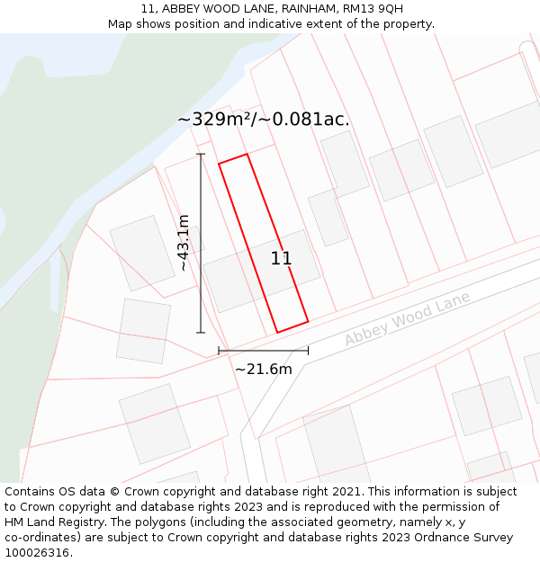 11, ABBEY WOOD LANE, RAINHAM, RM13 9QH: Plot and title map