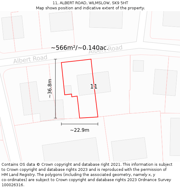 11, ALBERT ROAD, WILMSLOW, SK9 5HT: Plot and title map