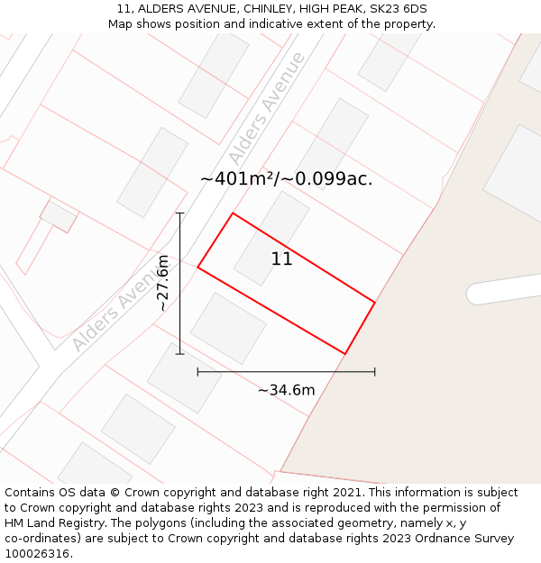 11, ALDERS AVENUE, CHINLEY, HIGH PEAK, SK23 6DS: Plot and title map