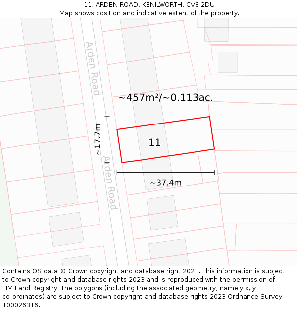 11, ARDEN ROAD, KENILWORTH, CV8 2DU: Plot and title map