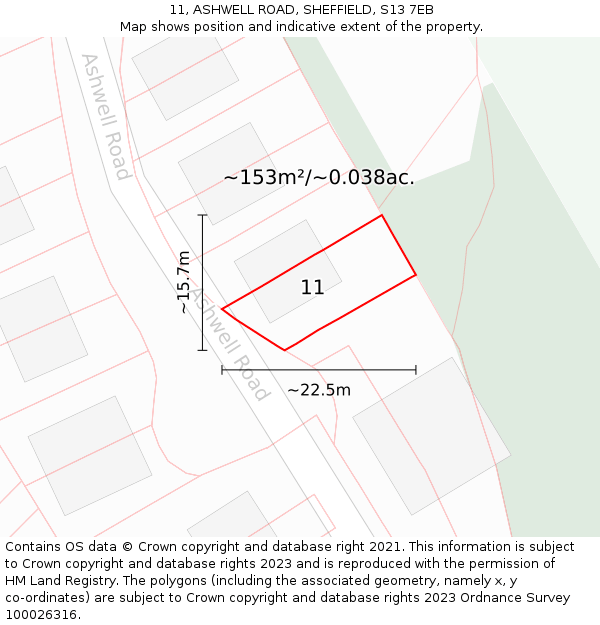 11, ASHWELL ROAD, SHEFFIELD, S13 7EB: Plot and title map