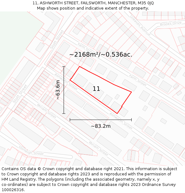 11, ASHWORTH STREET, FAILSWORTH, MANCHESTER, M35 0JQ: Plot and title map