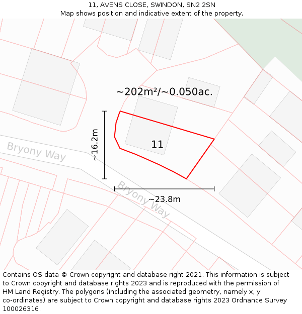 11, AVENS CLOSE, SWINDON, SN2 2SN: Plot and title map