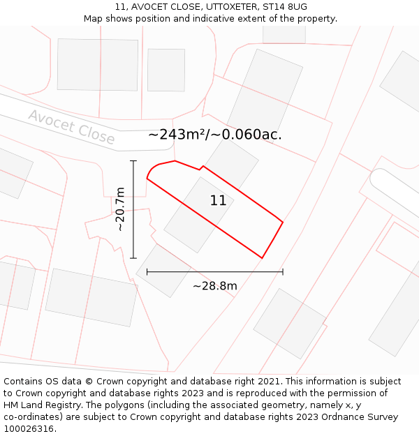 11, AVOCET CLOSE, UTTOXETER, ST14 8UG: Plot and title map