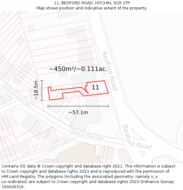 11, BEDFORD ROAD, HITCHIN, SG5 2TP: Plot and title map