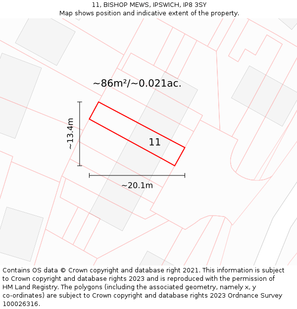 11, BISHOP MEWS, IPSWICH, IP8 3SY: Plot and title map