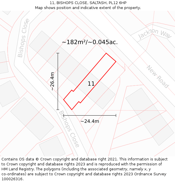 11, BISHOPS CLOSE, SALTASH, PL12 6HP: Plot and title map