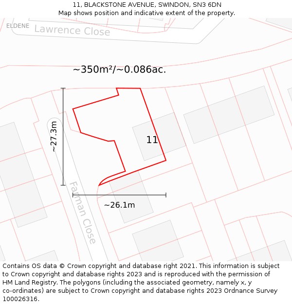 11, BLACKSTONE AVENUE, SWINDON, SN3 6DN: Plot and title map