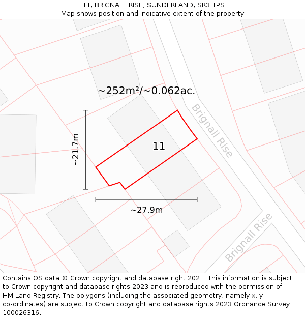 11, BRIGNALL RISE, SUNDERLAND, SR3 1PS: Plot and title map