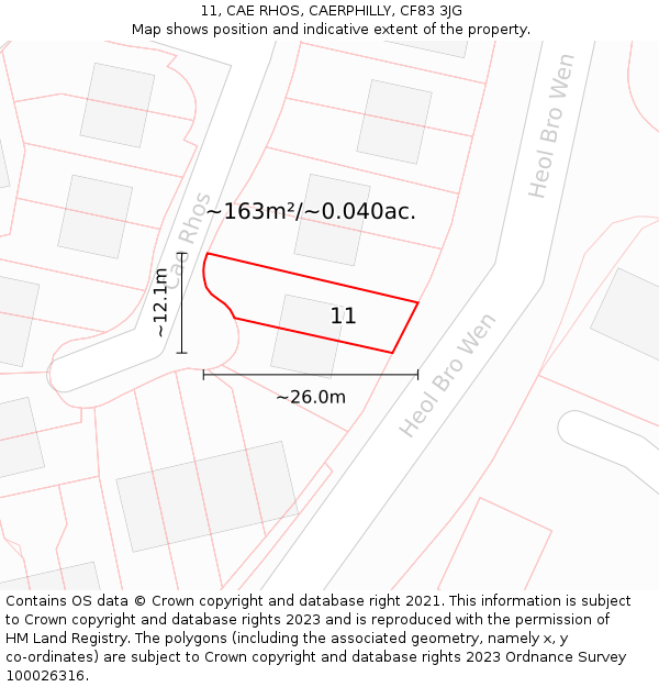 11, CAE RHOS, CAERPHILLY, CF83 3JG: Plot and title map