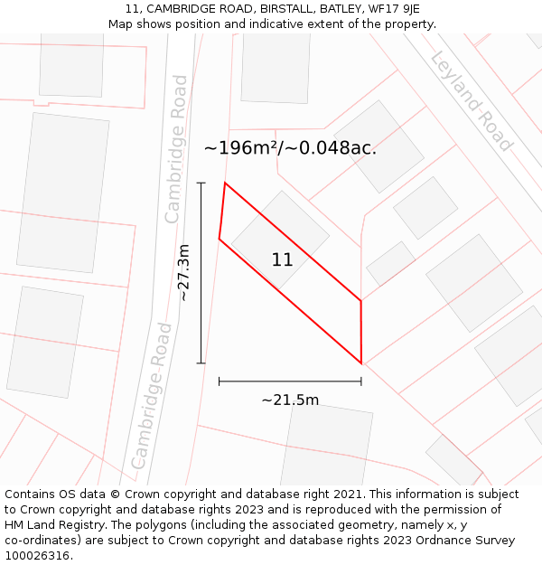 11, CAMBRIDGE ROAD, BIRSTALL, BATLEY, WF17 9JE: Plot and title map