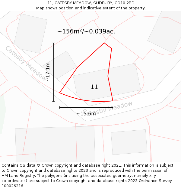 11, CATESBY MEADOW, SUDBURY, CO10 2BD: Plot and title map