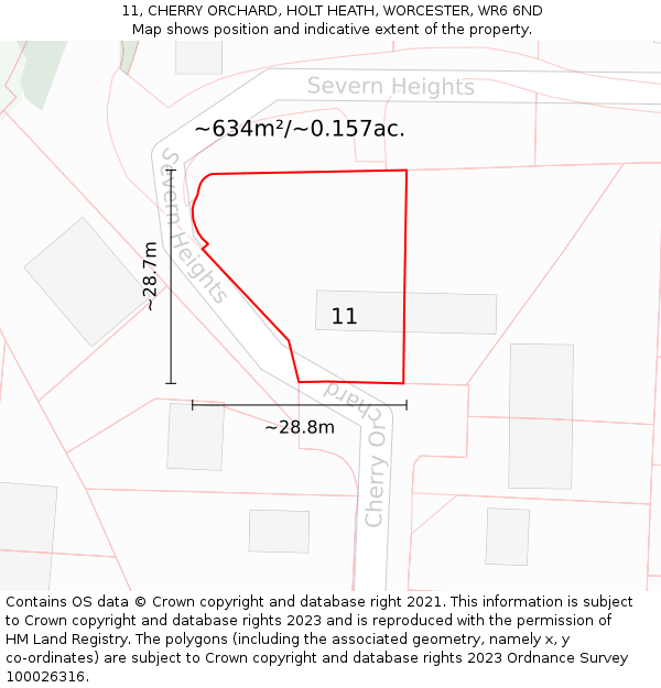 11, CHERRY ORCHARD, HOLT HEATH, WORCESTER, WR6 6ND: Plot and title map