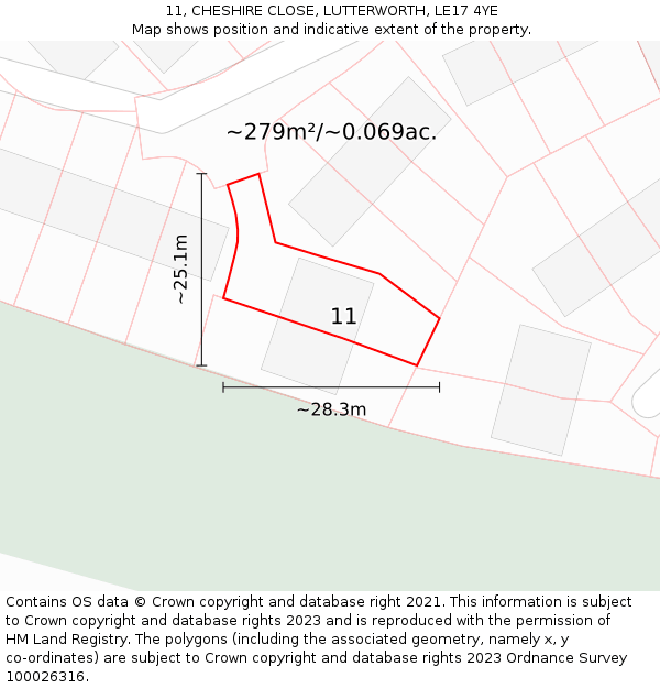 11, CHESHIRE CLOSE, LUTTERWORTH, LE17 4YE: Plot and title map