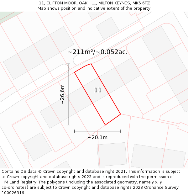 11, CLIFTON MOOR, OAKHILL, MILTON KEYNES, MK5 6FZ: Plot and title map