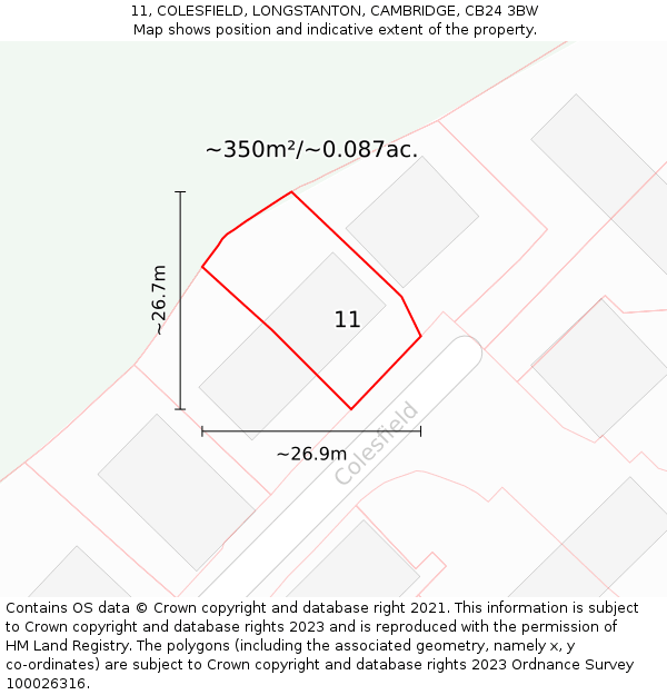 11, COLESFIELD, LONGSTANTON, CAMBRIDGE, CB24 3BW: Plot and title map