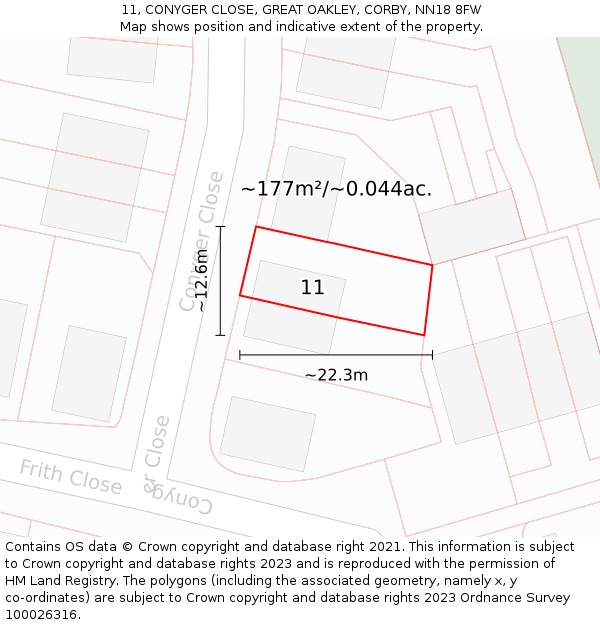 11, CONYGER CLOSE, GREAT OAKLEY, CORBY, NN18 8FW: Plot and title map