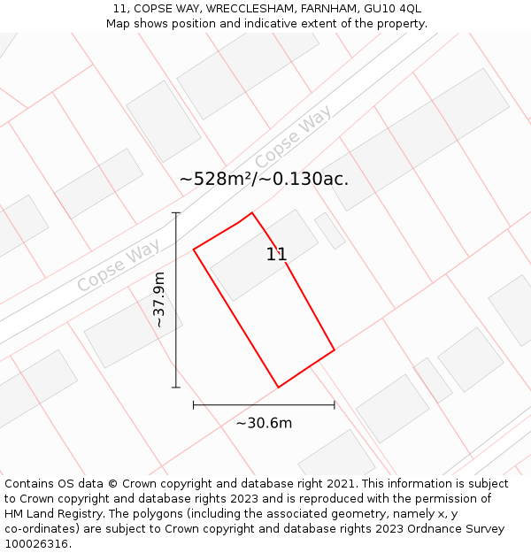 11, COPSE WAY, WRECCLESHAM, FARNHAM, GU10 4QL: Plot and title map