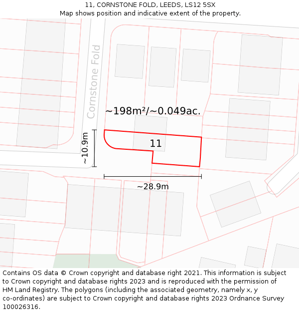 11, CORNSTONE FOLD, LEEDS, LS12 5SX: Plot and title map