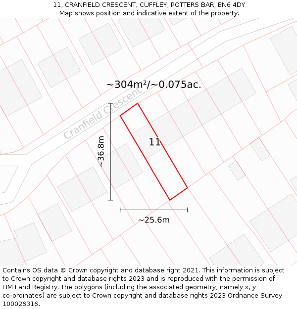 11, CRANFIELD CRESCENT, CUFFLEY, POTTERS BAR, EN6 4DY: Plot and title map