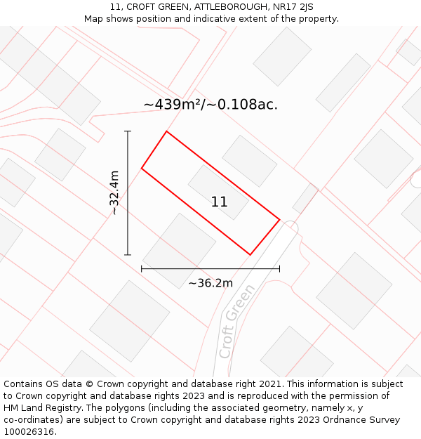 11, CROFT GREEN, ATTLEBOROUGH, NR17 2JS: Plot and title map