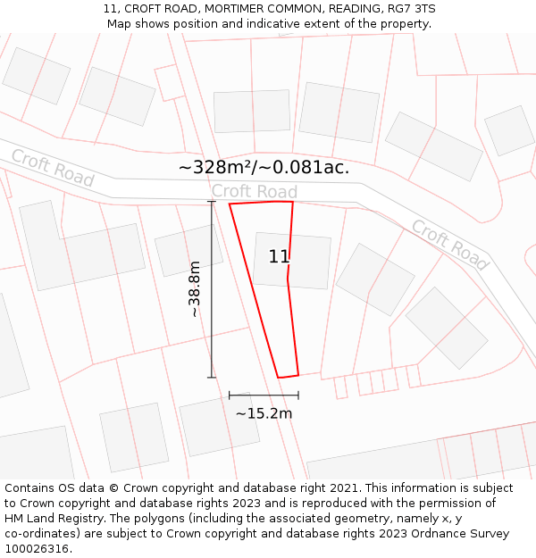 11, CROFT ROAD, MORTIMER COMMON, READING, RG7 3TS: Plot and title map