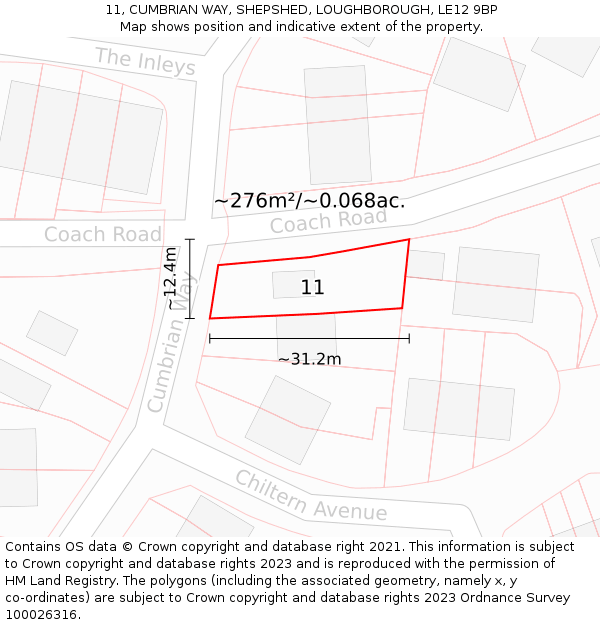 11, CUMBRIAN WAY, SHEPSHED, LOUGHBOROUGH, LE12 9BP: Plot and title map