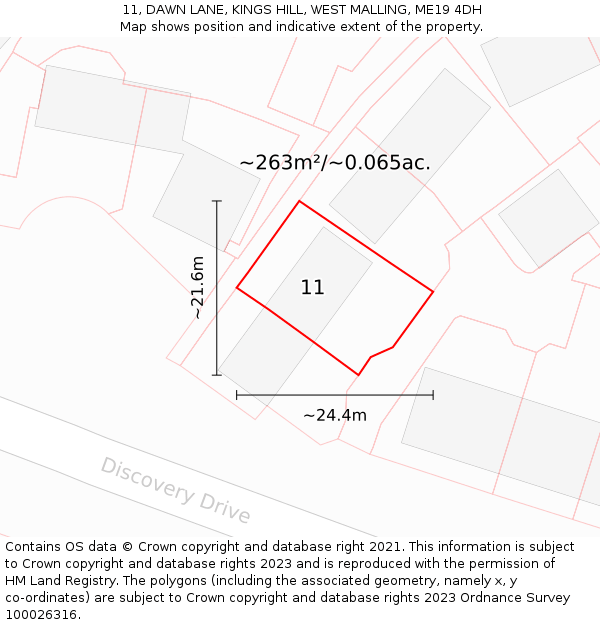 11, DAWN LANE, KINGS HILL, WEST MALLING, ME19 4DH: Plot and title map