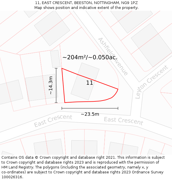 11, EAST CRESCENT, BEESTON, NOTTINGHAM, NG9 1PZ: Plot and title map